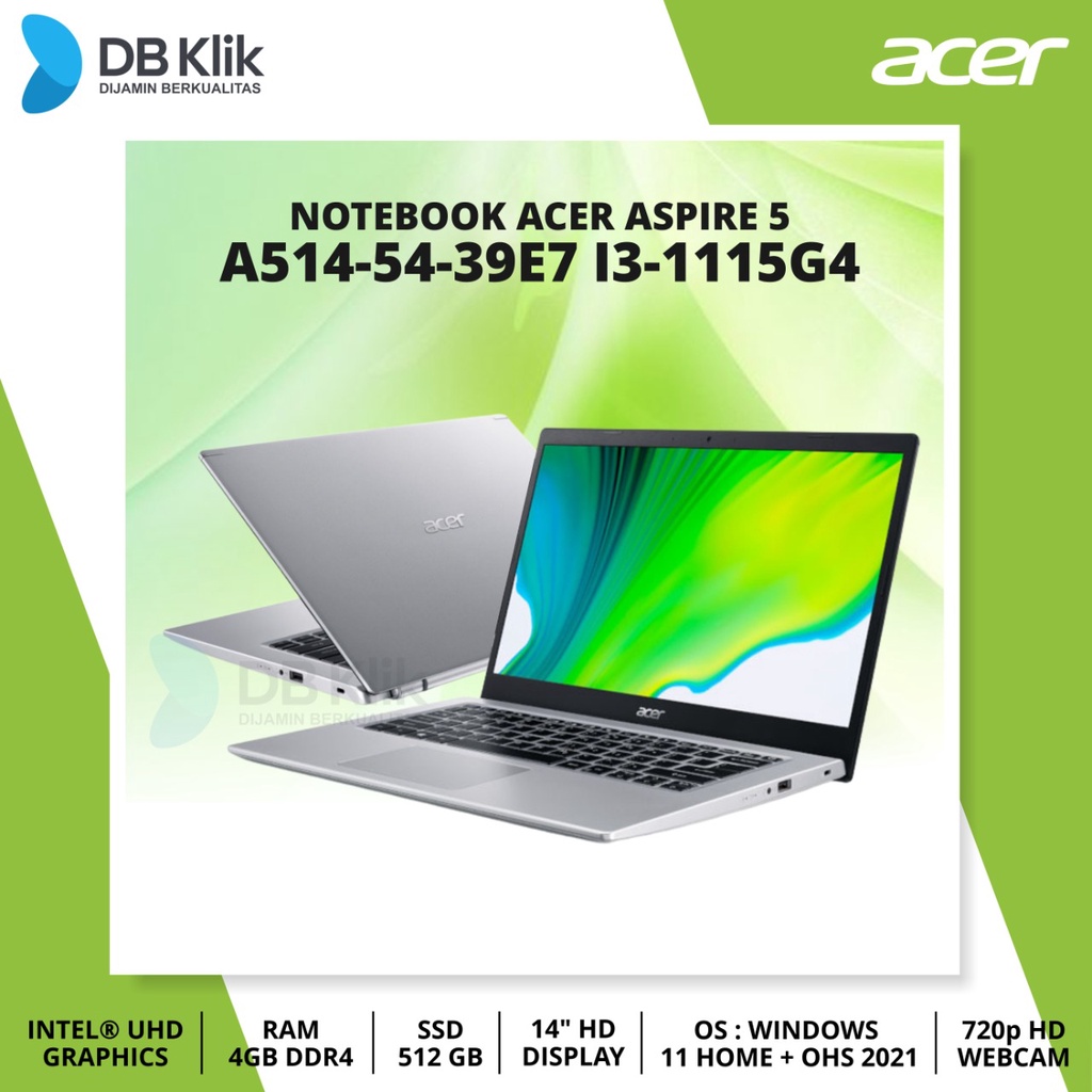 NOTEBOOK ACER Aspire 5 A514-54-39E7 I3-1115G4 4/512 WIN11+OHS 14 BLACK