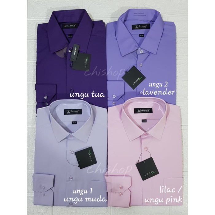 KEMEJA PRIA KEMEJA PRIA ALISAN - KEMEJA POLOS LENGAN PANJANG PRIA WARNA UNGU LILAC - Ungu 1, S PREMI