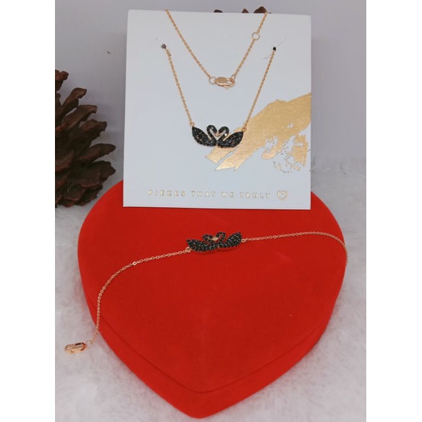 1set kalung dan gelang angsa mata-mata, emas asli kadar 375(8k)