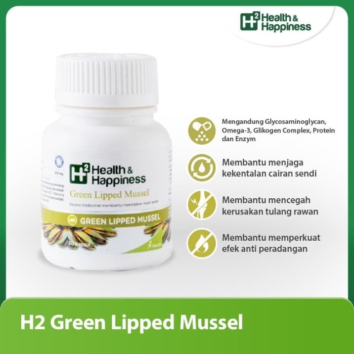 H2 HEALTH &amp; HAPPINESS GREEN LIPPED MUSSEL SUPLEMEN SENDI ISI 30 CAPS