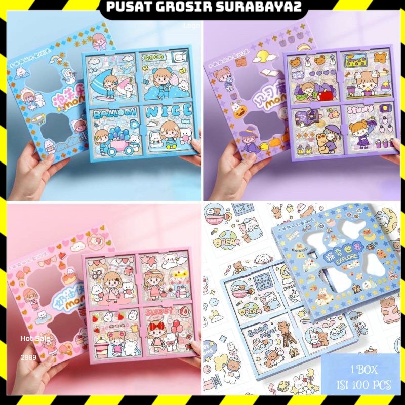 

[300gr]( 1 BOX ISI 100PCS) Stiker 2D Sticker botol minum 2D plastik anti air/Buku Diary Stiker Motif/Stiker Anti Air Stiker Motif Kartun Korea Lucu Anti Air Dekorasi Handbook Scrapbook DIY PUSAT GROSIR