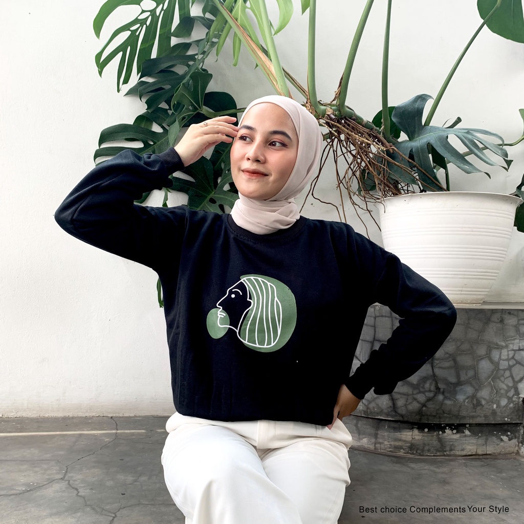 Zera Face Sweater Crewneck Wanita By Mahyra