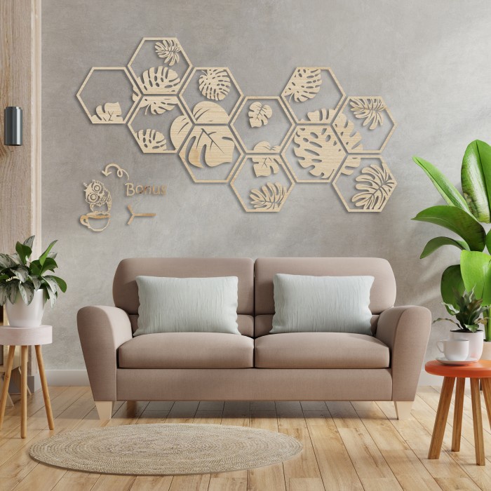 Dekorasi Hiasan Dinding Timbul 1.47m x 0.8m Elegan Hexagonal Monstera Wall Panel Decor Ukuran Besar