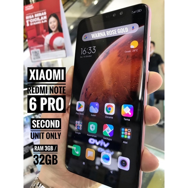 XIAOMI REDMI NOTE 6 PRO RAM 3GB 32GB ROSE GOLD - SECOND UNIT ONLY - BEKAS TAM