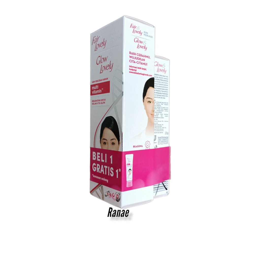 Fair &amp; Lovely Glow Lovely 46gr free 23gr Krim Pelembab Multi Vitamin