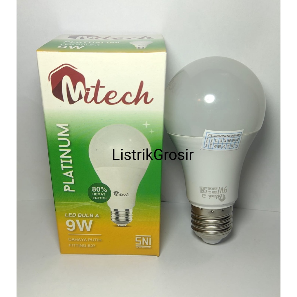 Lampu Led MiTech Platinum A Bulb 9w 9 Watt Bohlam Led Bergaransi 1Thn