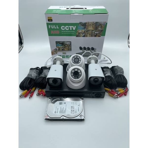 PAKET DVR KIT HYBRID H265+ CCTV 4CH ( 2 out + 2 in ) KOMPLIT kabel cctv @20m &gt;&gt; Lensa 5MP FULL AHD 1080P HIJAU