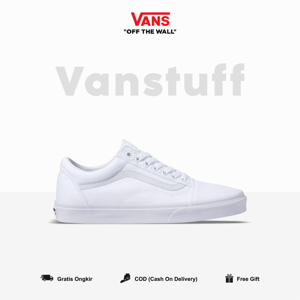 Vans Oldskool Full White Cowok Cewek Original 100 % Global Market BNIB Waffle HF Authentic Guarated Vanss Old School Tali  Ori Putih Polos