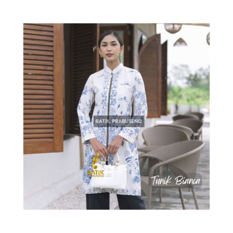 TUNIK Batik Wanita MOTIF BIANCA Bahan :Katun Printing Lapis Trikot Zipper Depan  (Busui Friendly)Mod