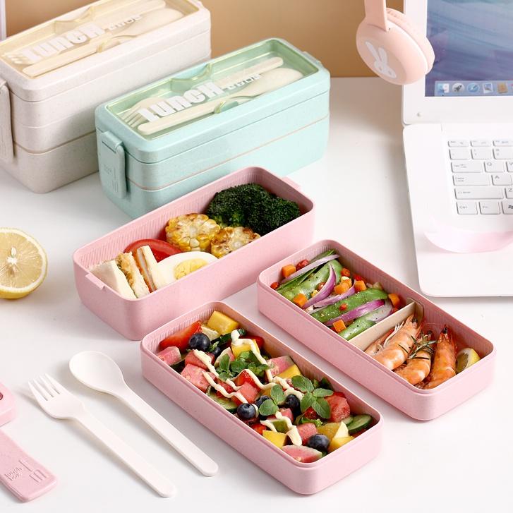Langsung Kirim KKV - 40000KM 3 layers lunch box / Kotak makan tingkat Green / Beige 1000ml/FOOD CONT