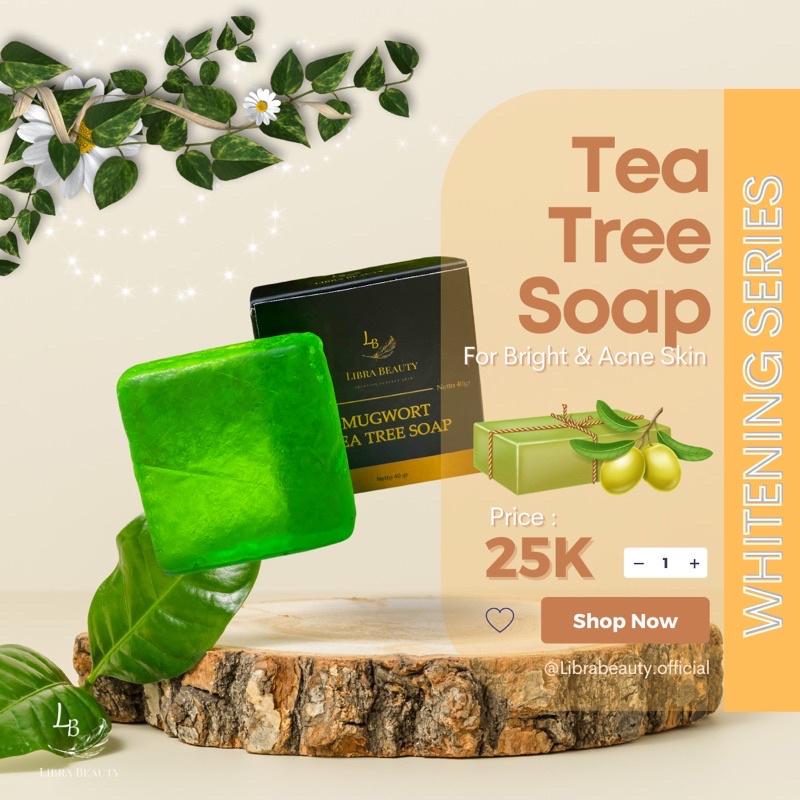 LIBRA BEAUTY MUGWORT TEA TREE SOAP SABUN JERAWAT BRUNTUSAN FACIAL WASH ACNE SABUN GATAL ANTISEPTIK S