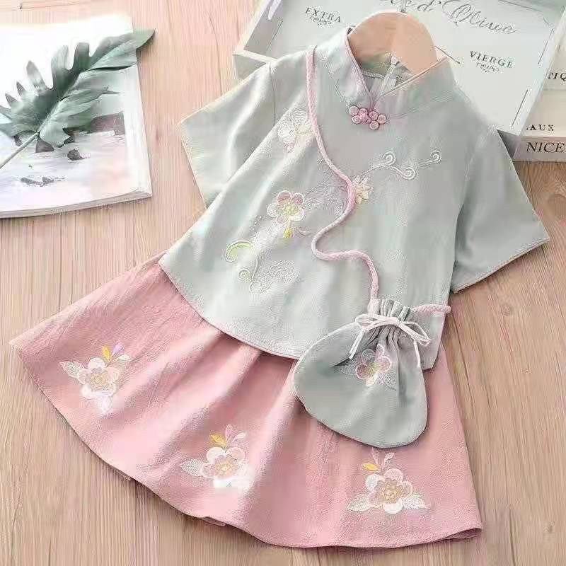 MOBASA OFFICIAL Dress Imlek Cheongsam Girl Anak cewe qualitas premium - Leaf bird