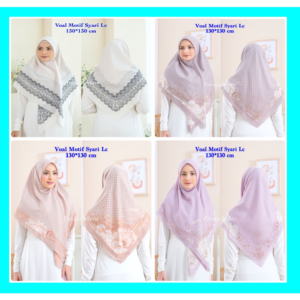 New Hijab |Jilbab Segi Empat Syari Motif LC | Farsya Adeeva Voal Motif Syari Lc | 130 x 130 | SERAGA