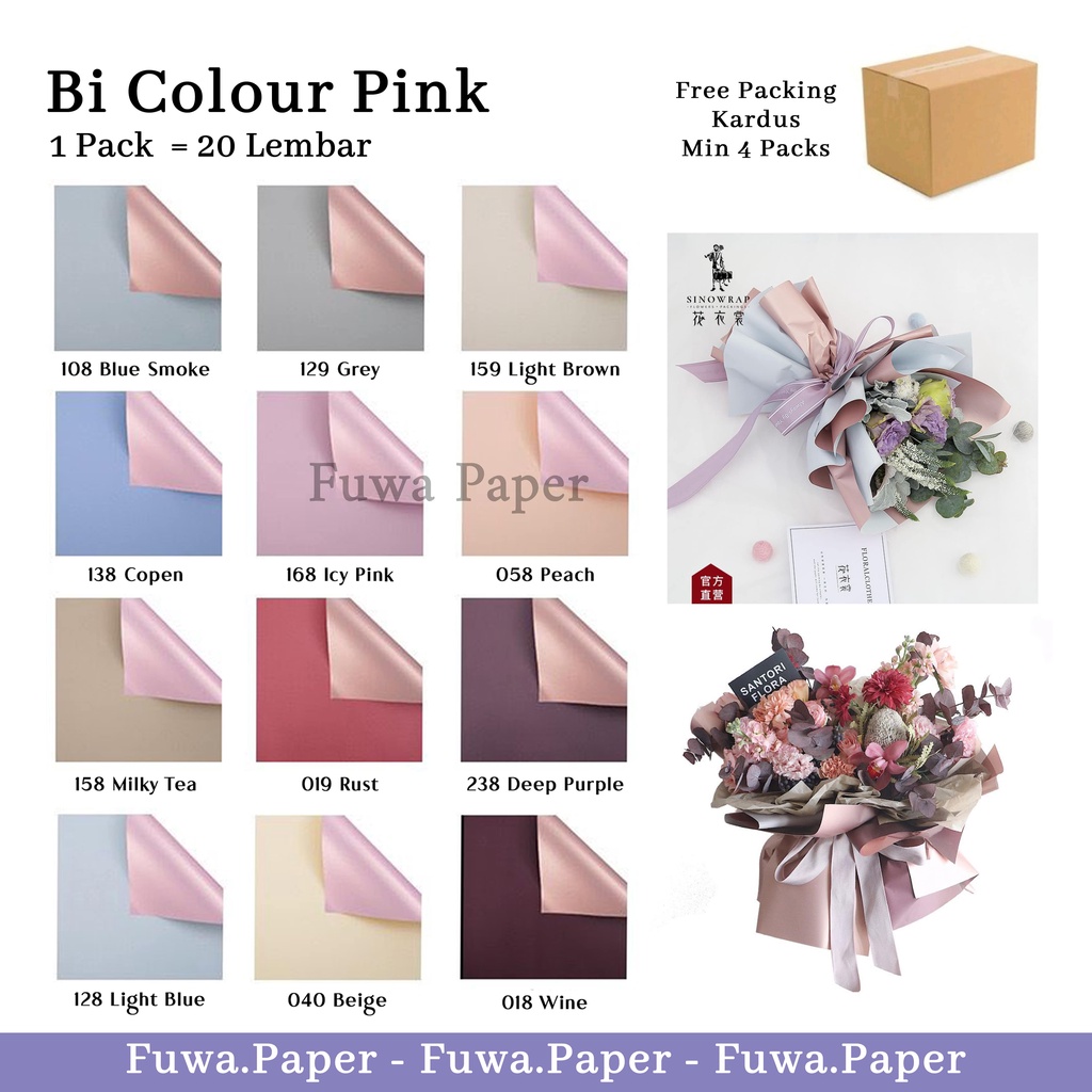 

Bi Colour PINK Flower Wrapping Paper Waterproof (1 Pack = 20 Lembar) // Korean Wrapping Kertas Buket Bunga Perlengkapan Florist Cellophane FUWA PAPER WRAPPING