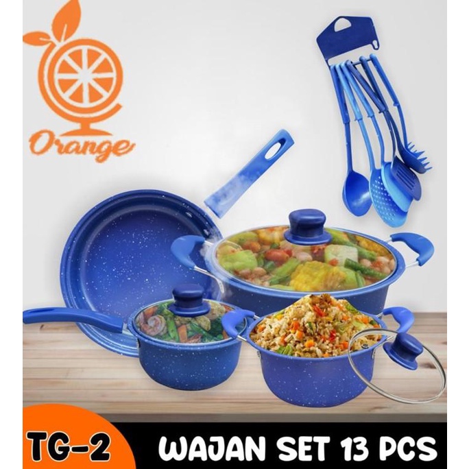 BAYAR DITEMPAT Panci Set Teflon Marble 13 pcs Cookware Set Tutup Kaca merk orange /PERALATAN MASAK S