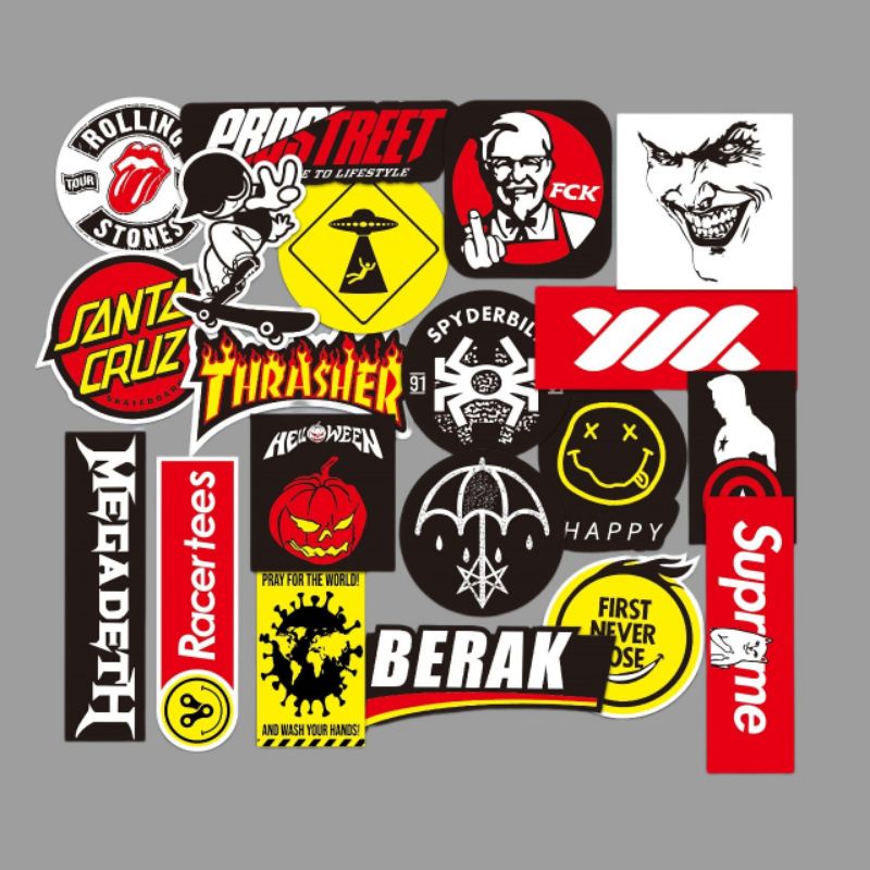 20 pcs STIKER LOGO SUPREME Sticker Vinyl Laptop Waterproof DIY HP motor helm mobil ipad tablet
