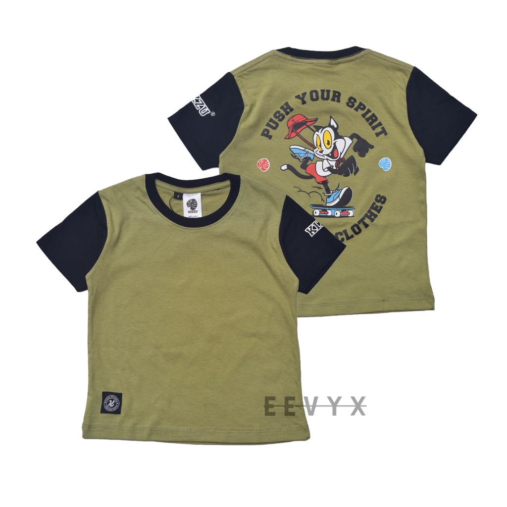 Kizzu Baju Kaos Distro Anak Laki Laki Umur 1-12 Tahun Bahan Cotton - Push Olive - Eevyx Store