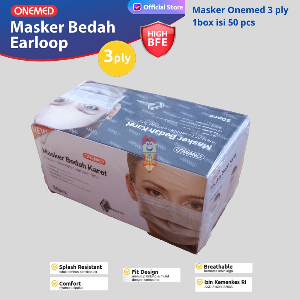 Jual ONEMED - Masker Earloop 3 Ply Medis | Surgical Mask | Grey / Abu ...