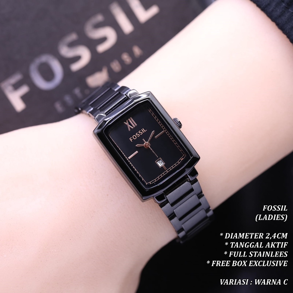 (FREE BOX) JAM TANGAN WANITA FASHION FULL STAINLEES TANGGAL AKTIF