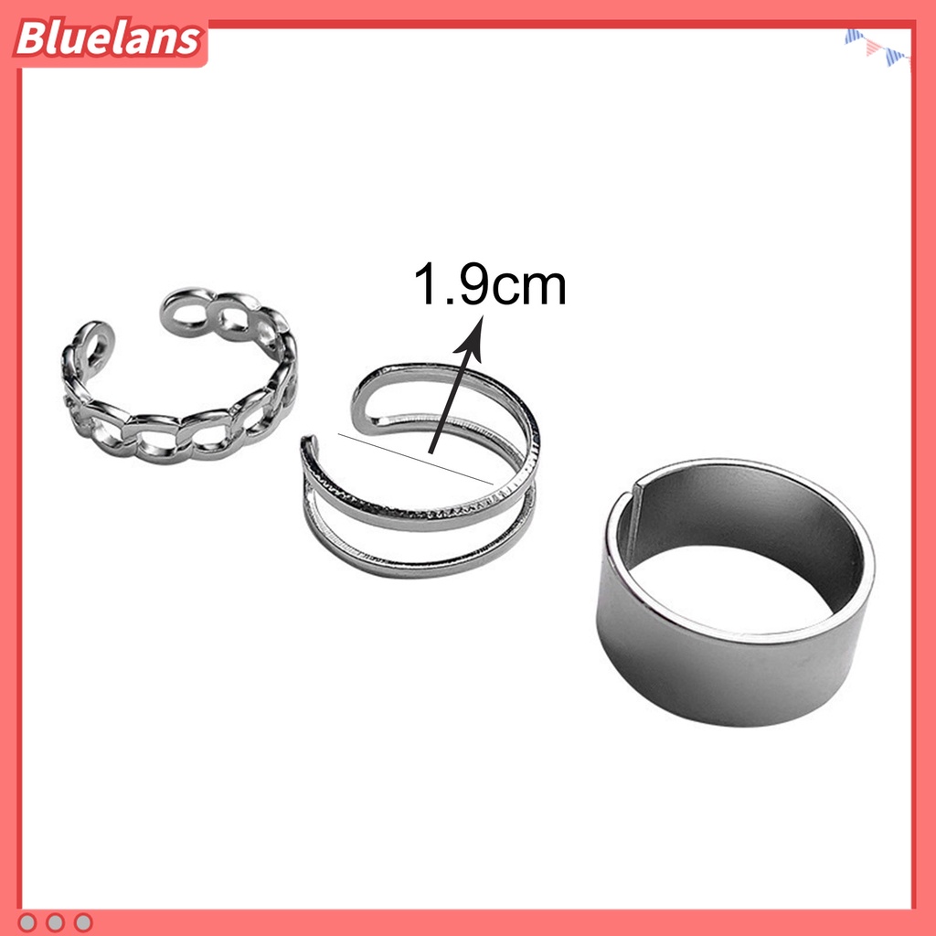 3pcs / Set Cincin Jari Model Terbuka Bahan Alloy Dapat Disesuaikan Gaya Retro Punk Hip Hop Untuk Wanita