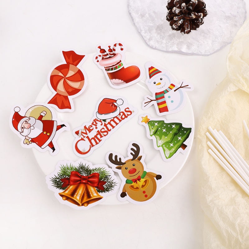 24pcs Topper Cupcake / Buah / Dessert Desain Santa Claus / Rusa / Lonceng Untuk Dekorasi Natal / Tahun Baru