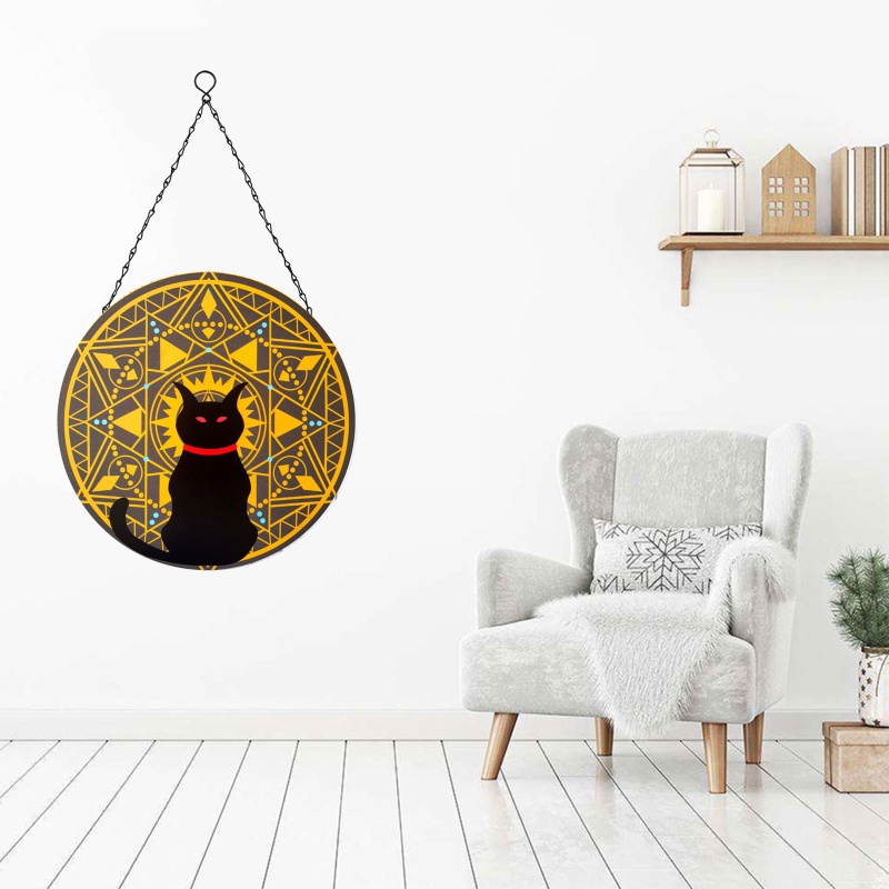 Gantungan Pintu / Jendela Bentuk Hewan Kucing Bahan Logam Warna Hitam Untuk Dekorasi Halloween