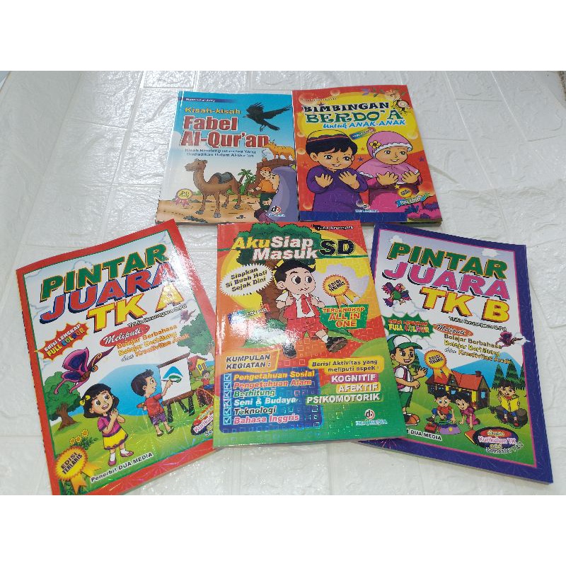 PAKET 5 BUKU TEBAL FULLCOLOUR ANAK TK - BUKU AKU SIAP MASUK SD - PINTAR JUARA TK A DAN B BUKU DOA DA
