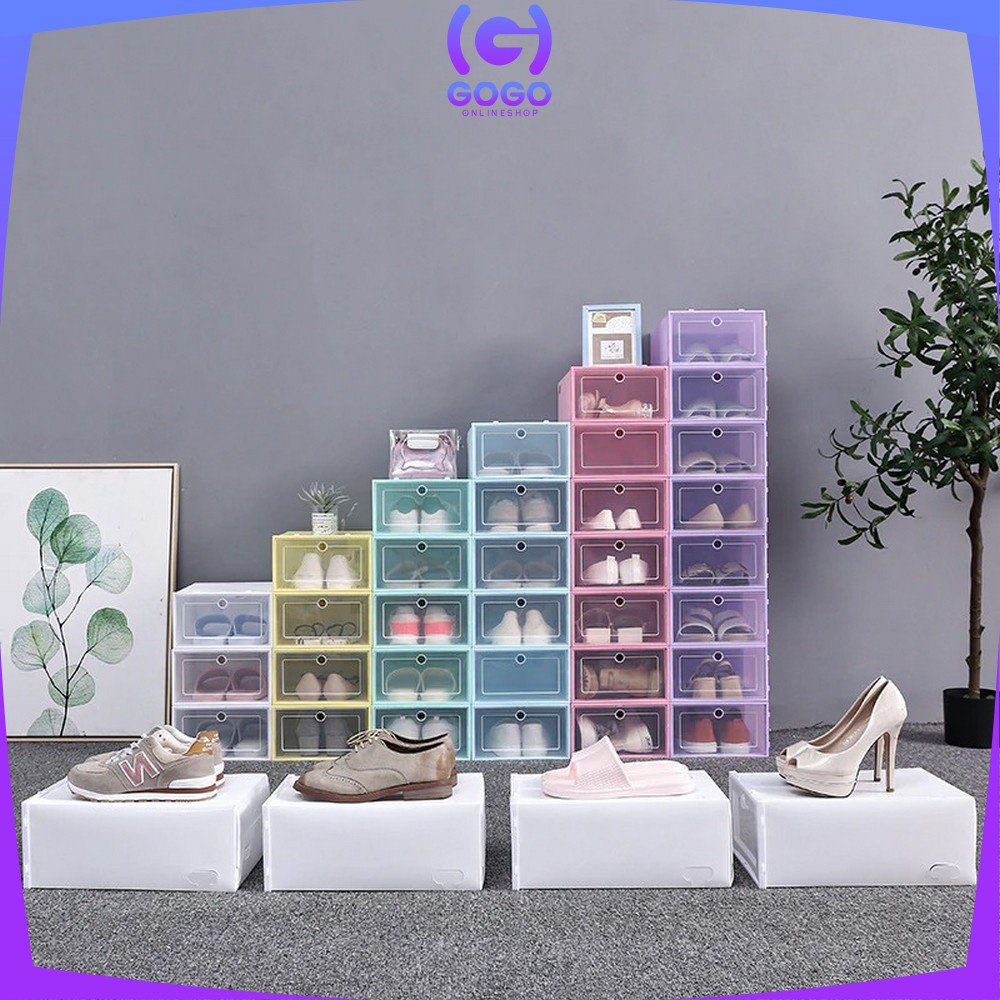 GOGO-C158 Kotak Sepatu Lipat Transparan Tebal Shoes Storage Box Organizer Rak Sepatu Plastik Susun