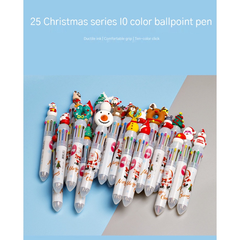 1pcs/lot Lucu Natal Santa Claus 10warna Bolpoin Kawaii Ditarik Rollerball Pen Hadiah Alat Tulis Kantor Sekolah