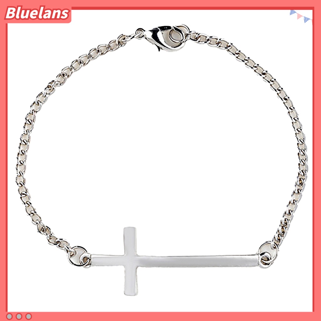 bluelans_Gelang Fashion Korea Gaya Simpel Bahan Logam Dengan Hiasan Salib 3 Warna Perak Emas Hitam