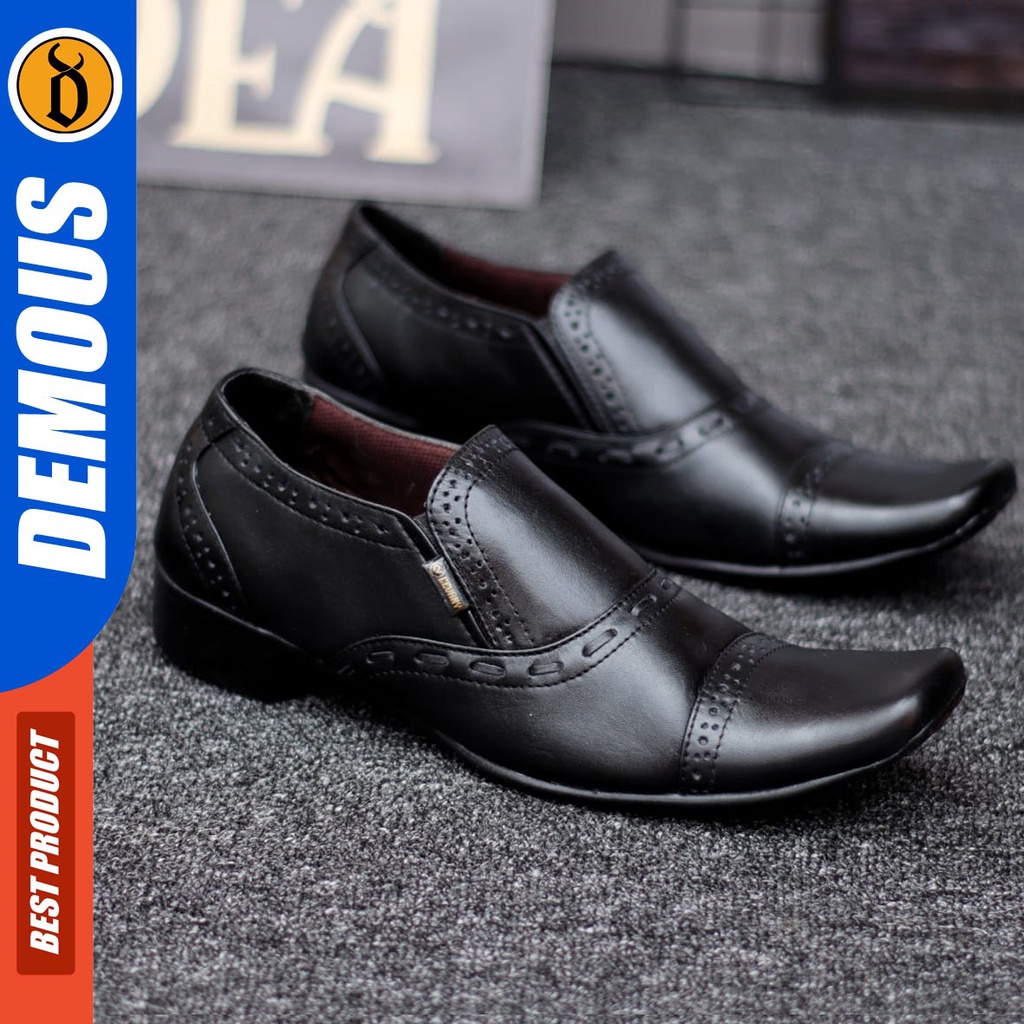 DEMOUS Opeck - Sepatu Formal Pantopel Hitam Kulit Asli Kerja Pria