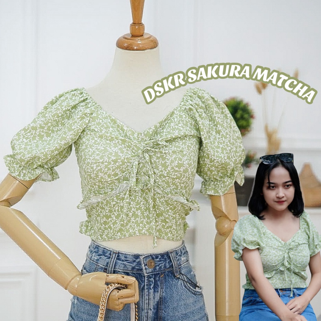 Tq88indonesia Fashion Baju Atasan Wanita Floral Terbaru / DEROSE SMOCK SABRINA TOP / Blus / Blouse Casual / Ootd Kekinian