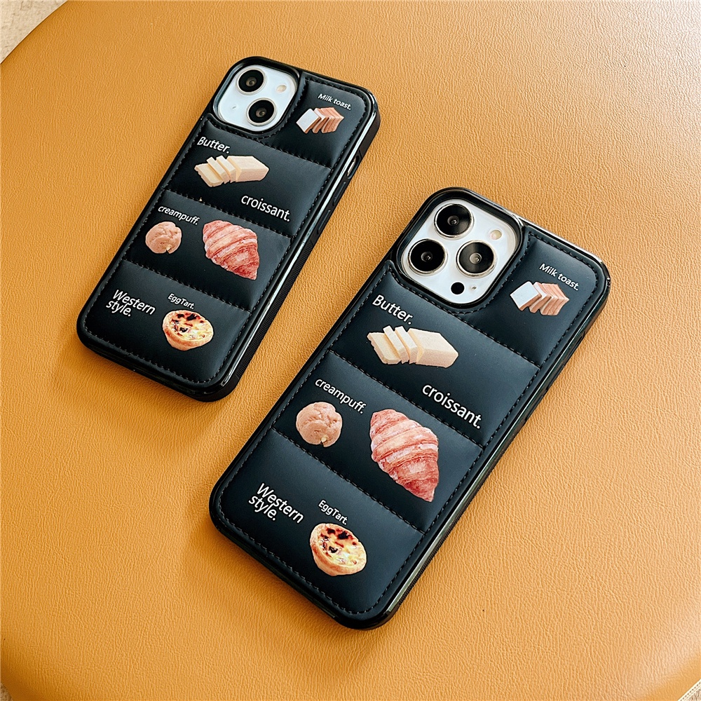 Soft Case Bahan TPU Desain Makanan Kue Roti 6D Garis Glossy Untuk IPhone 14 13 12 11 Pro Max