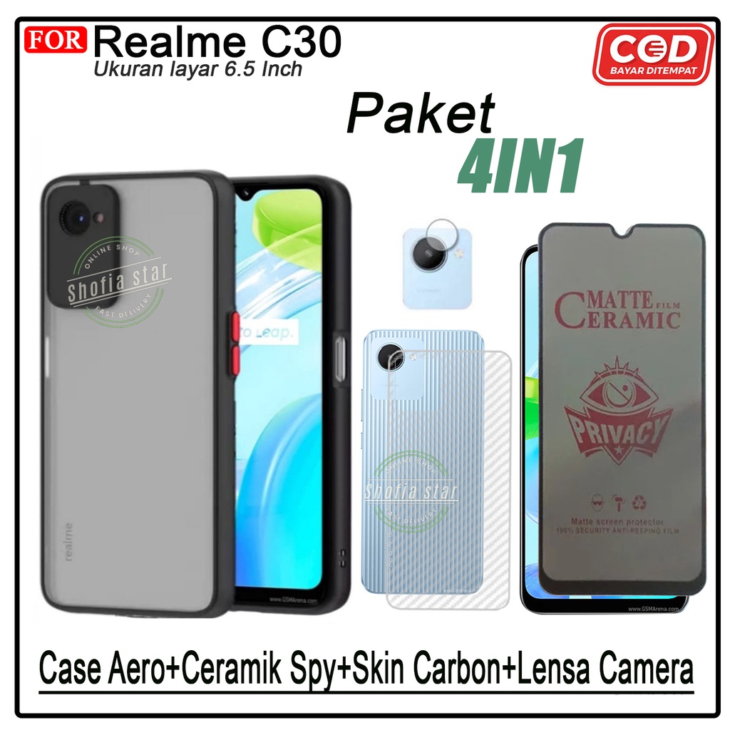 PAKET 4IN1 Case Realme C30 C30s Softcase Aero Dove Black Premium Protect Casing