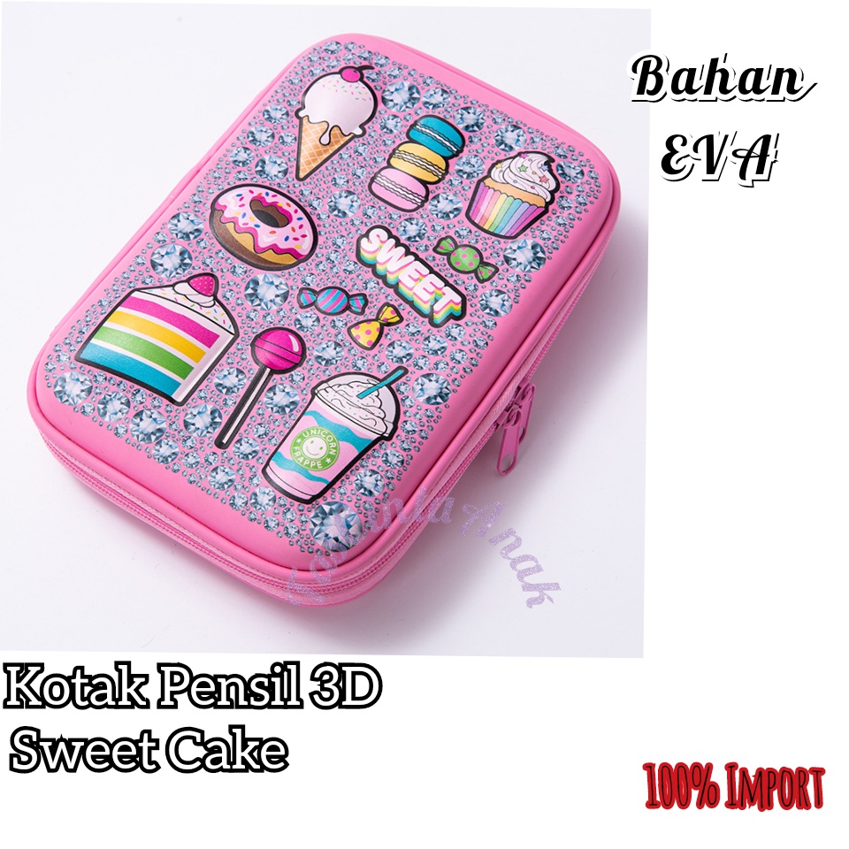 Kotak Pensil Donut Ice Cream Cake Unicorn 3d tempat pensil unicorn 3d bahan EVA kado ultah anak perempuan hardtop unicorn 3d keren import berkualitas