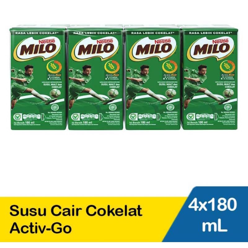 

Nestle Milo UHT Activ Go Healthy Drink Susu Cair Coklat Cokelat Combo Pack 4 x 180 ml