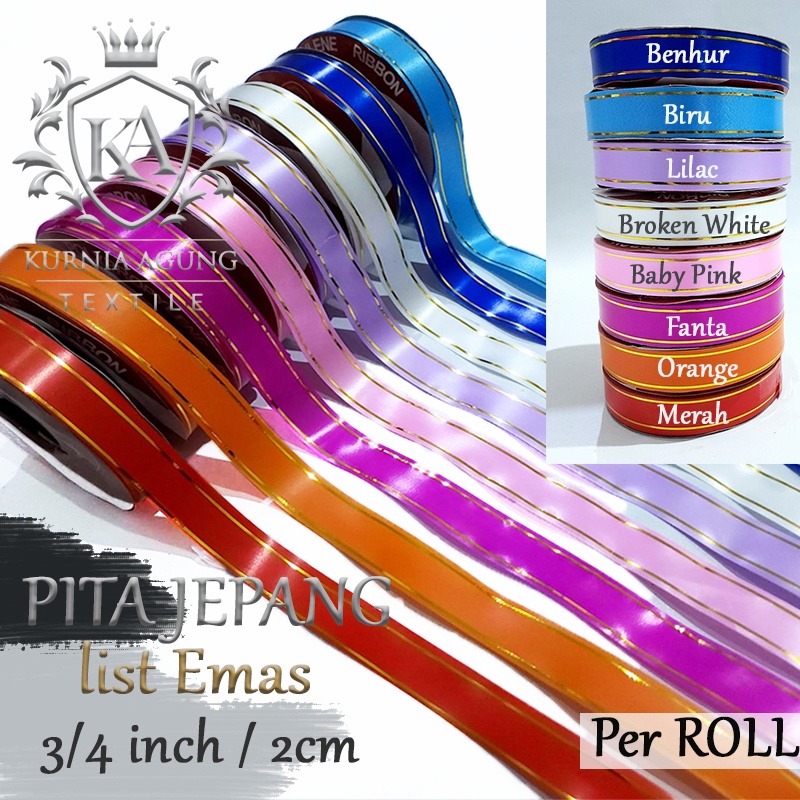 Pita Kado Pita Jepang Pita Plastik List Emas Ukuran 3/4 Inch / 2cm Pita Kado Souvenir ROLL