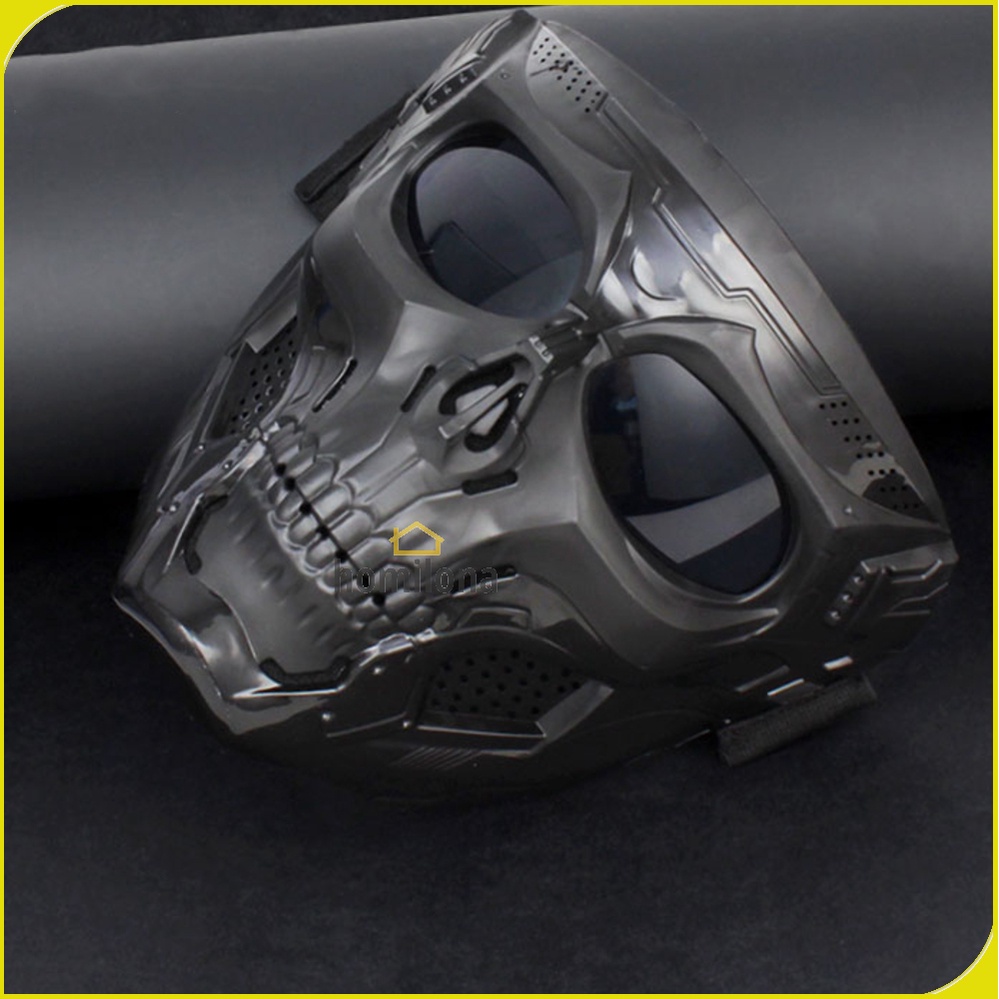 Masker Motor Topeng Airsoft Gun Paintball Full Face Model Tengkorak Skull WoSporT MA 110 Black