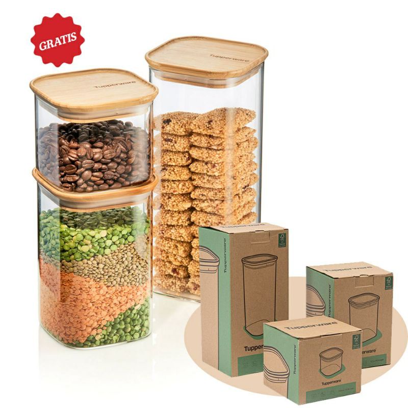 TUPPERWARE PROMO - BAMBOO GLASS JAR ORIGINAL - MULTIFUNGSI - TEMPAT KUE KEDAP. UDARAANTI MLEMPEM ANT