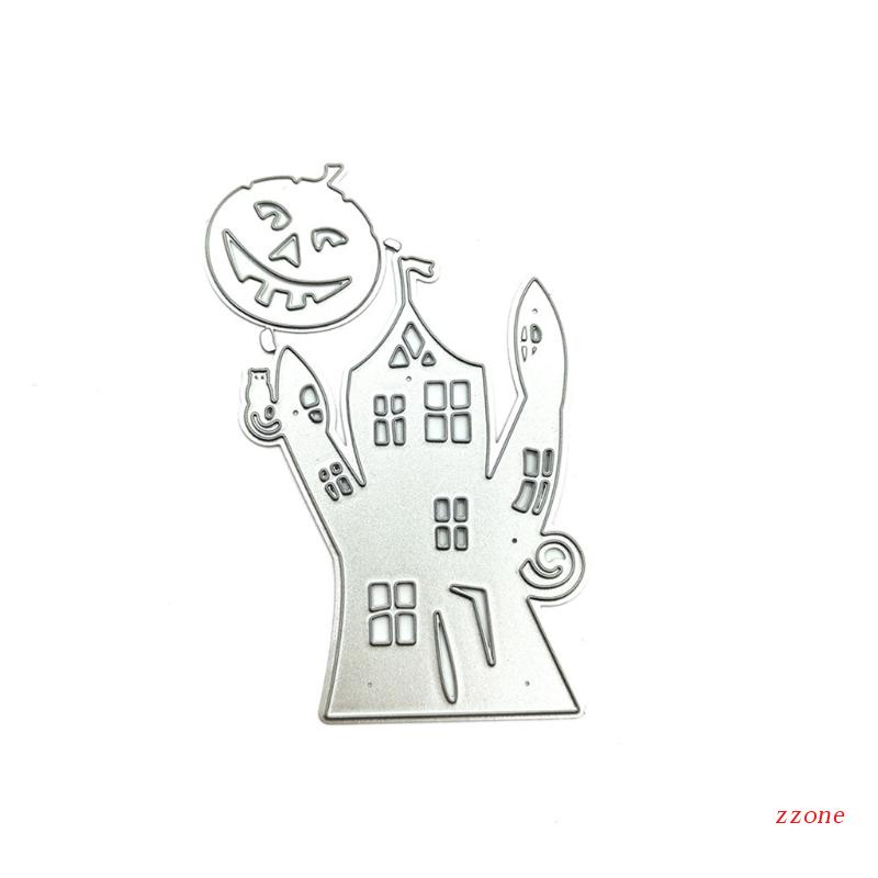 Cetakan Stensil Cutting Dies Motif Rumah Halloween Bahan Metal Untuk Scrapbook / Craft DIY