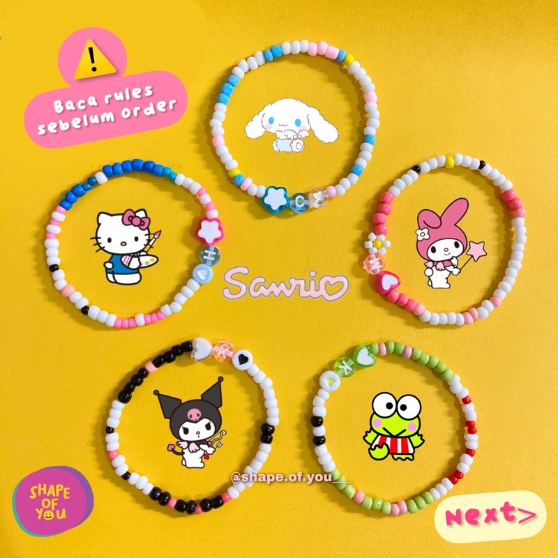 [PRE ORDER] BACA RULES | Gelang Manik Sanrio Inspired Bisa Cistom Inisial