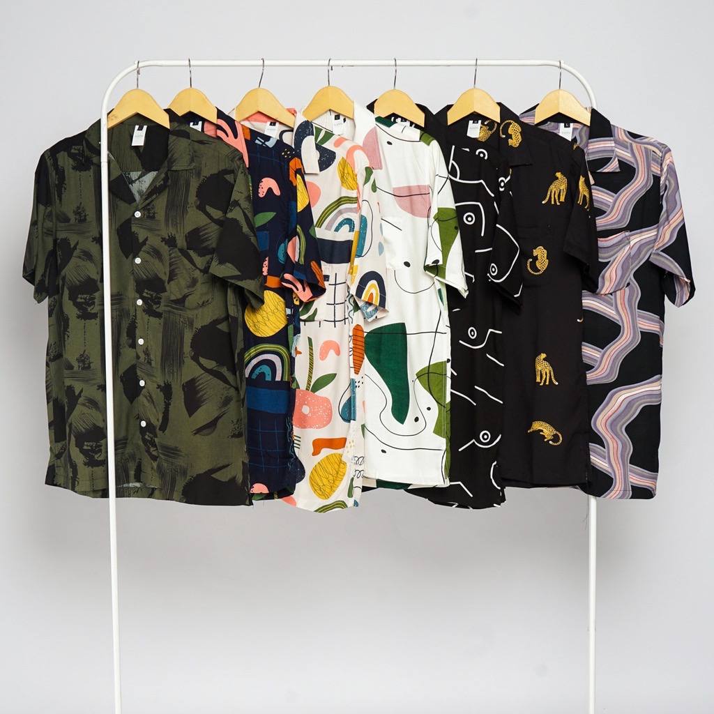 Kemeja Pria Abstrak Vintage Casual Lengan Pendek Retro Bahan Rayon Viscose Import Adem Kemeja Hawaii Murah Berkualitas