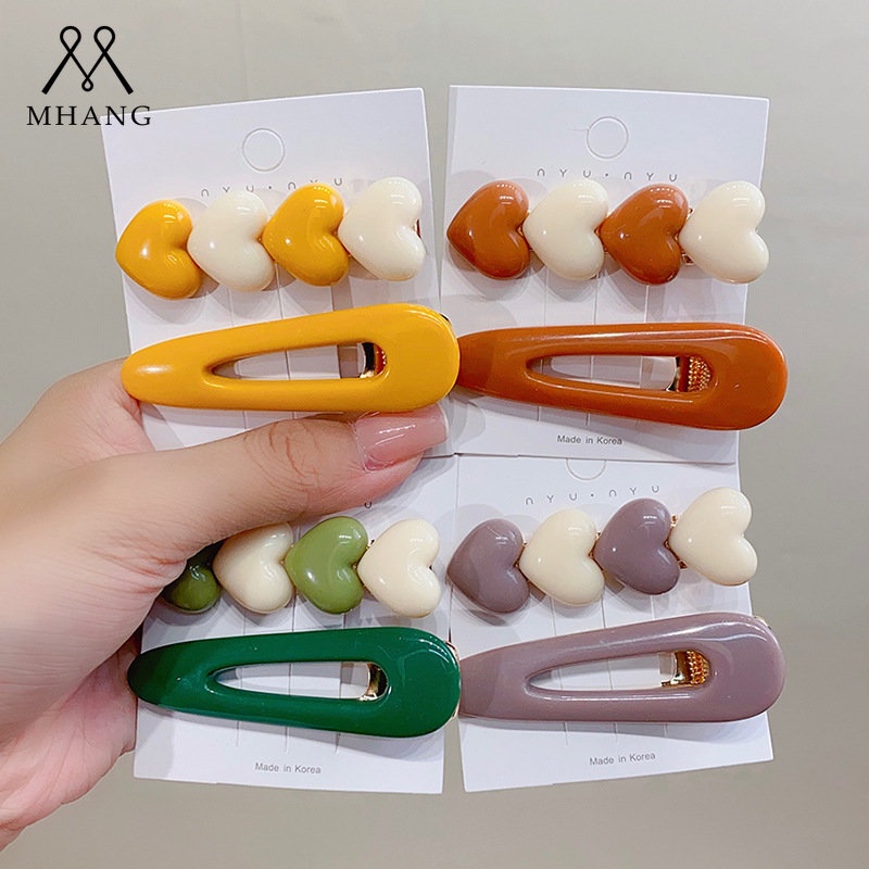 Mhang Set Jepit Rambut Bentuk Hati Bahan Resin Untuk Anak Perempuan