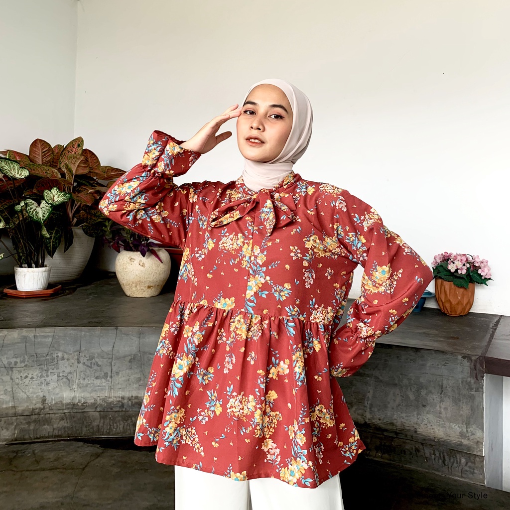 Qyara Blouse Atasan Wanita Motif Bunga By Mahyra