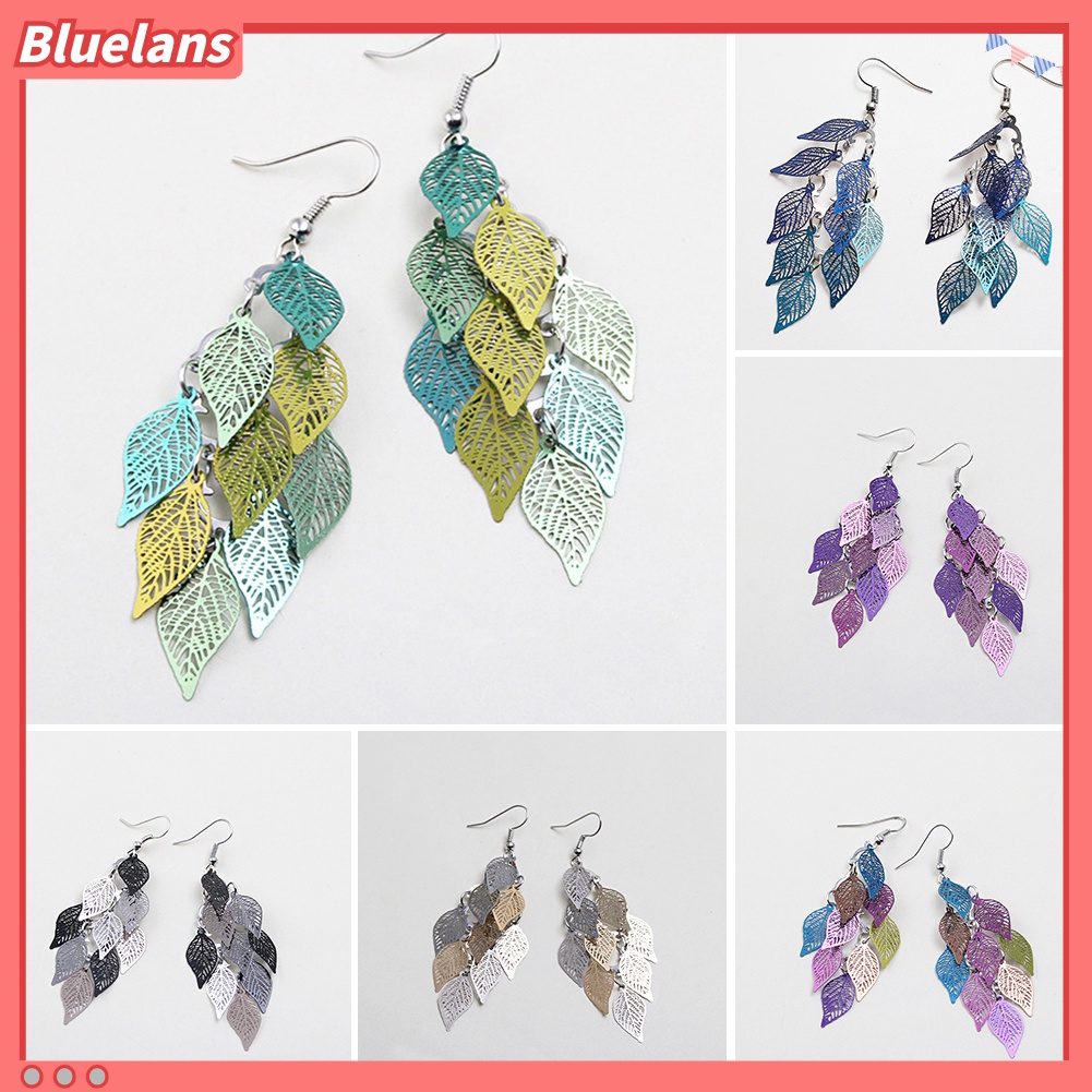 Anting Kait Bentuk Daun Hollow Multi Layer Warna-Warni Untuk Wanita