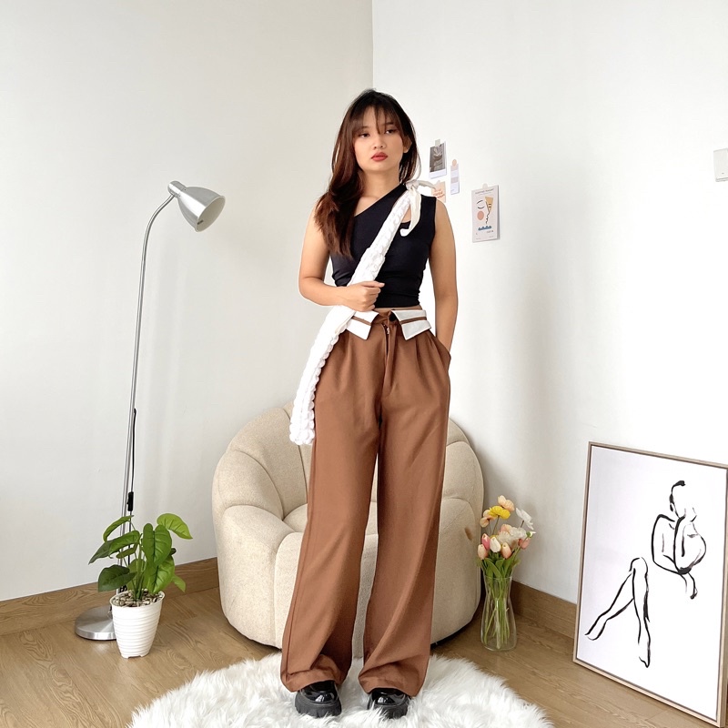 [LOURRA] Minji Collar Pants Wide Pants Kulot Highwaist Jumbo Size Big Size