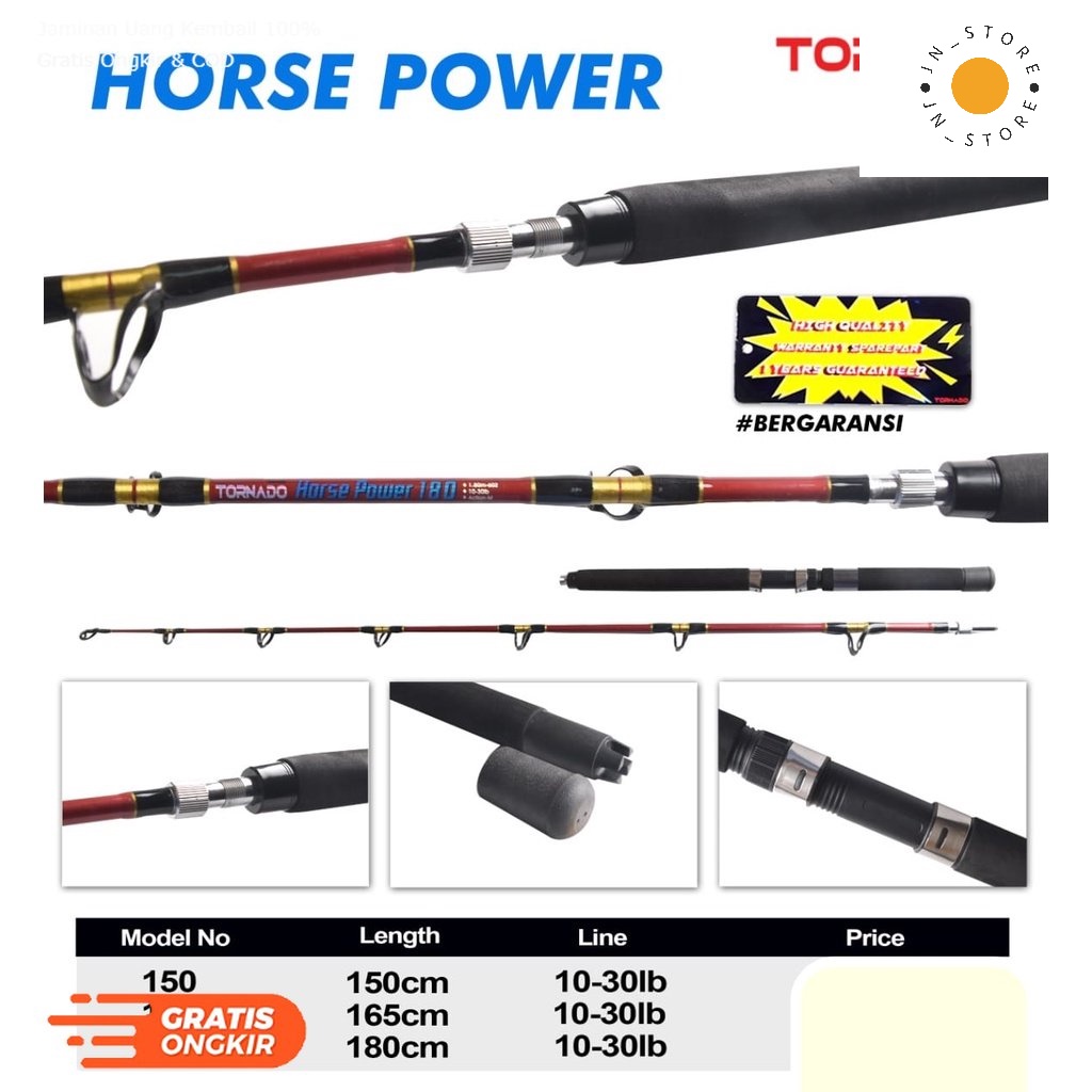 Joran Pancing TORNADO Horse Power Throlling 30lb Drat Troling Rod Stik Tongkat Alat Pancing Pancinga