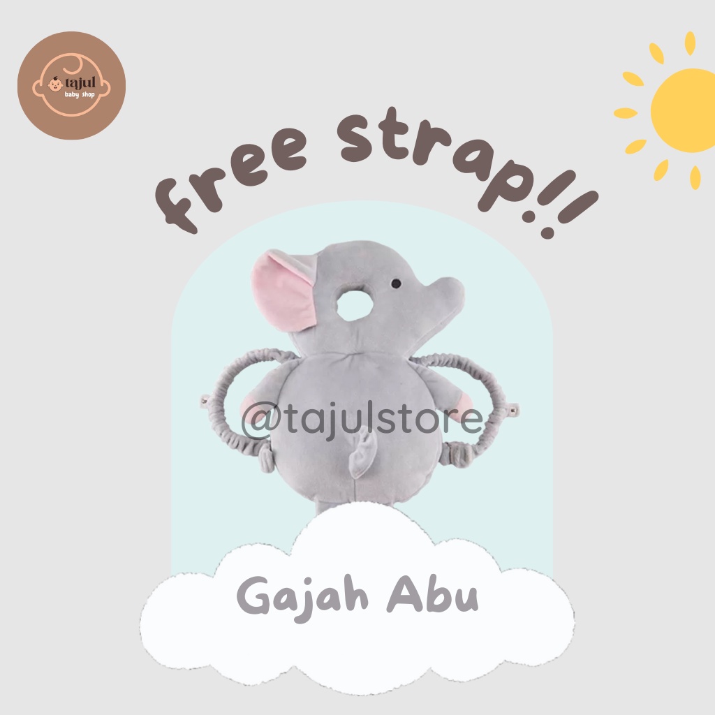 Bantal Pelindung Kepala Bayi Gajah Abu+Strap