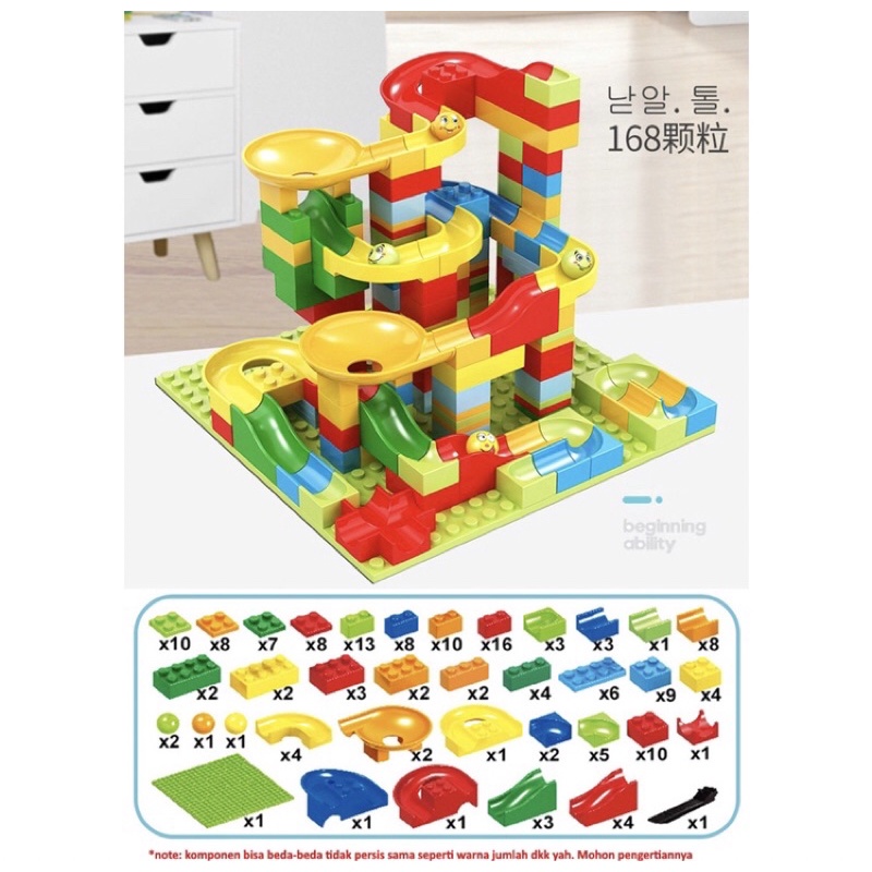 Mainan balok bricks 168 pcs, Mainan brick marble run blok