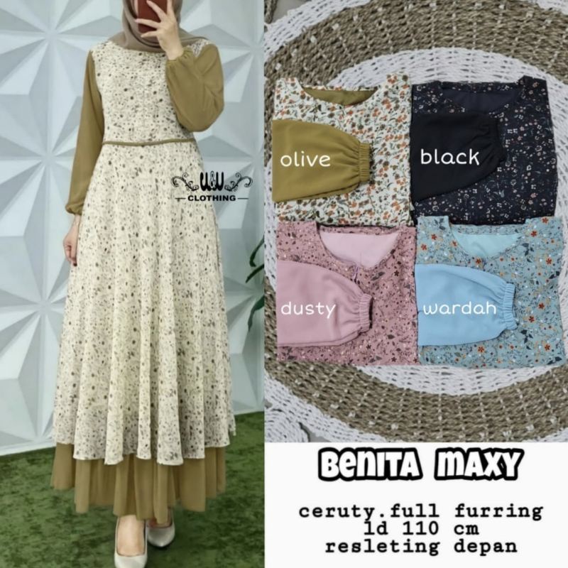 benita maxy ceruty babydol ld 110 original by wnw/dress ceruty import busui terbaru